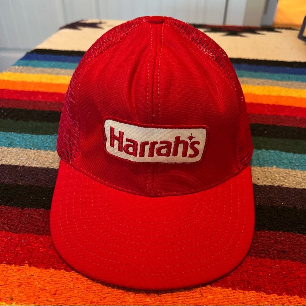 Vintage Harrahs Patch SnapBack Trucker Hat Made in USA